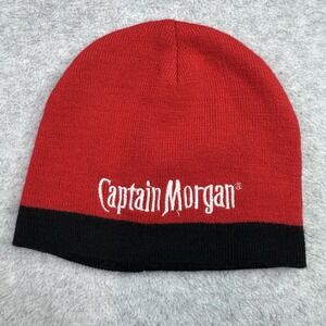Captain Morgan Embroidered Skull Cap Beanie Hat Red w/ Black Edge OSFA